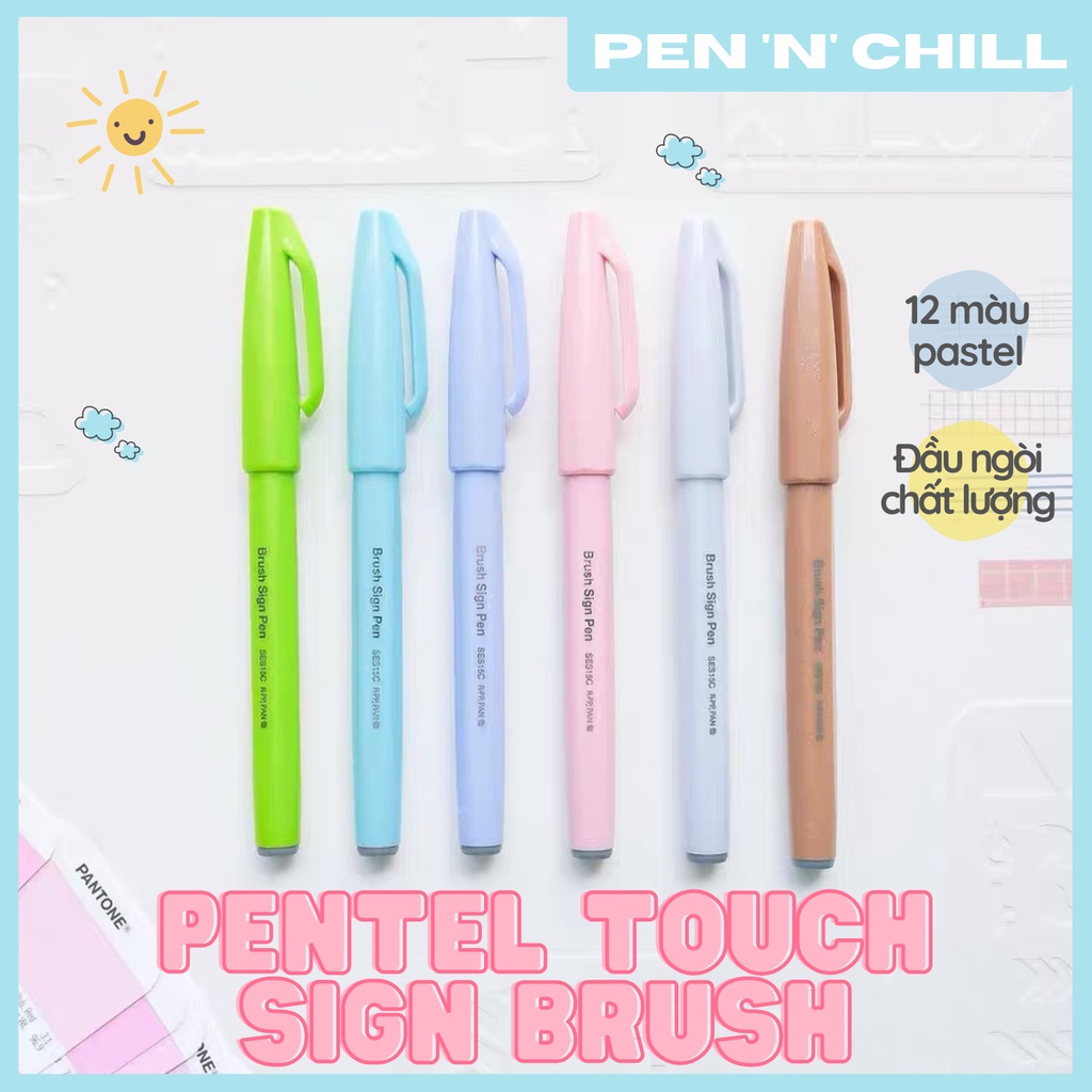 Bút Thư Pháp Pentel Fude Touch Sign Brush 12 Màu Pastelv