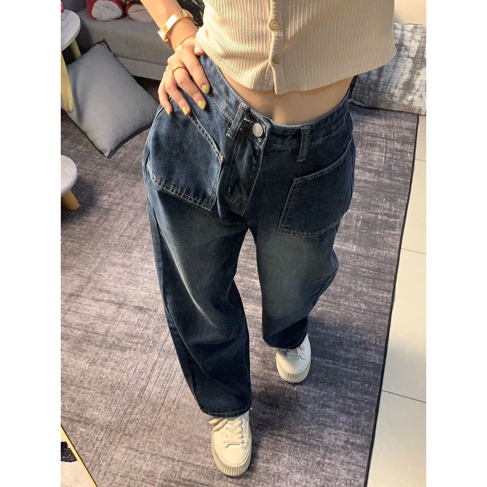 Quần Jeans Lưng Cao Ống Rộng Phong Cách Đường Phố Mùa Hè Cho Nữ