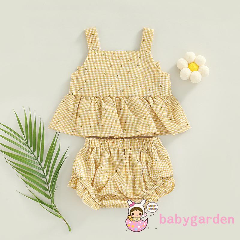 Bộ Áo Hai Dây Không Tay + Quần Short Lưng Thun Họa Tiết Hoa Dành Cho Bé Gái 0-18 Tháng Tuổi