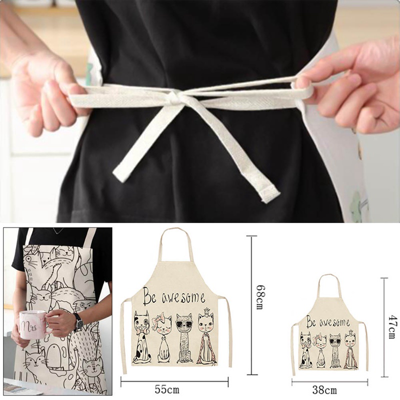 Tạp dề cotton chống nước in hình mèo hoạt hình