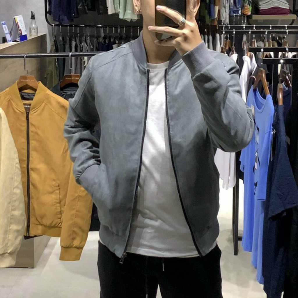 áo khoác nam - áo khoác nam da lộn cổ bomber - Kiểu dáng trẻ, chất liệu da lộn cực đẹp mềm mịn, lót lông mặc bao ấm áp