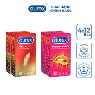 Bộ 4 hộp bao cao su Durex Pleasuremax (12 bao/hộp) và Durex Fetherlite (12 bao/hộp)