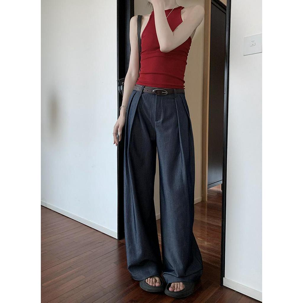 Bộ Áo Sát Nách Hở Lưng Phối Quần Denim Lưng Cao Thời Trang Cá Tính 62036