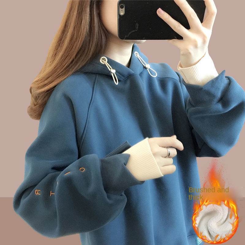 Áo hoodie dáng rộng thiết kế thời trang mùa thu đông phong cách Hàn Quốc cho nữ