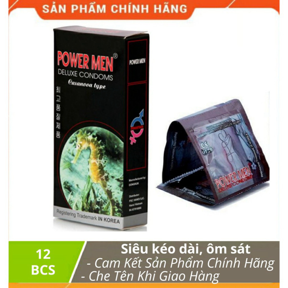 [Combo 2 Hôp] Bao Cao Su Power Men Cá Ngựa Siêu Kéo Dài Thời Gian &amp; Bcs Siêu Mỏng (Hộp 12c)