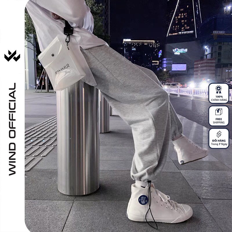 Quần jogger ống rộng WIND unisex dây rút bo chun Basic overszie nam nữ ulzzang