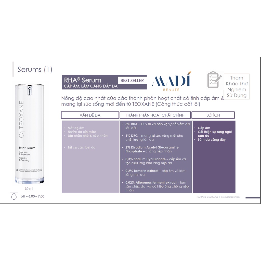 RHA Teoxane, Tinh Chất Cấp Ẩm, Serum Dưỡng Ẩm, Trẻ Hóa Da Teoxane RHA Serum 30 ml - Hàng Công Ty