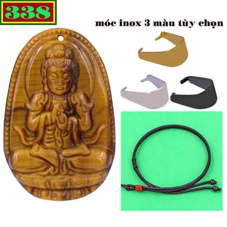 Mặt Phật Đại nhật như lai đá mắt hổ 3.6 cm, 5 cm kèm vòng cổ dây dù nâu