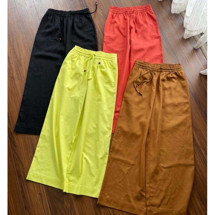 Quần linen tưng ống suông lưng cao nữ nhẹ mát.Hình cận vải shop chụp thật