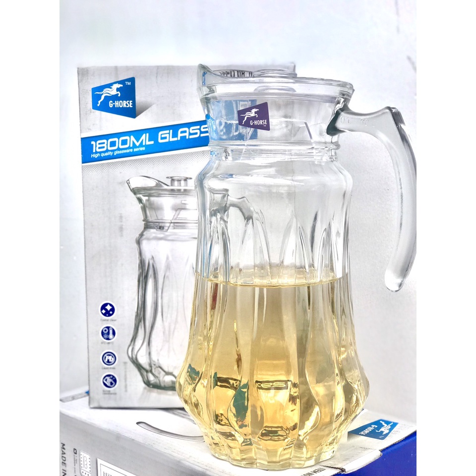 [HCM]Bình thuỷ Tinh Đựng Nước 1.7L. Chất Liệu Thuỷ Tinh Trong suốt Cao Cấp Dày Dặn. Phụ kiện bàn ăn