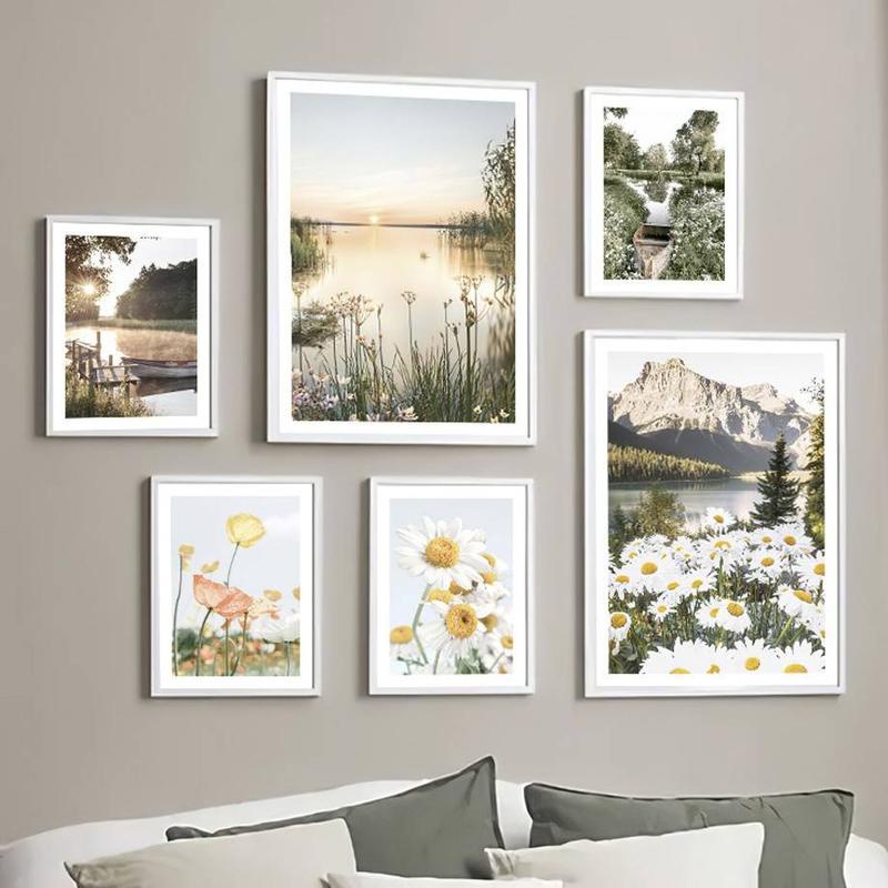 Tranh vải canvas treo tường trang trí hình hoa cúc dành cho phòng khách