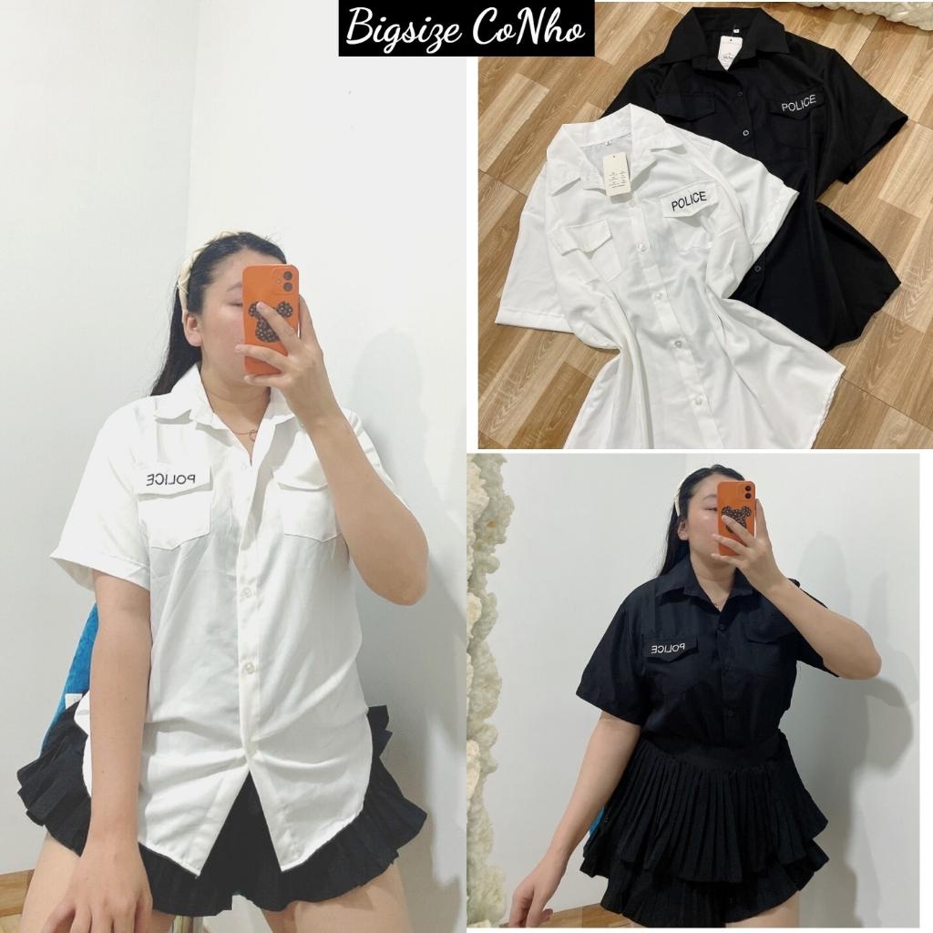 Áo sơ mi bigsize, Áo kiểu bigsize nữ trắng đen ngoại cỡ từ 60kg SM POLICE