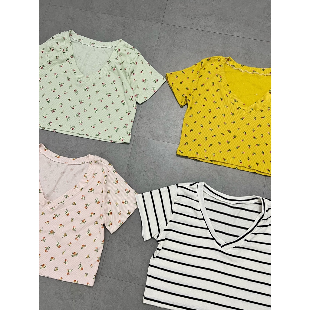 Áo croptop nữ tay ngắn HHVINTAGE kiểu cổ tim basic thun co giãn Top A45