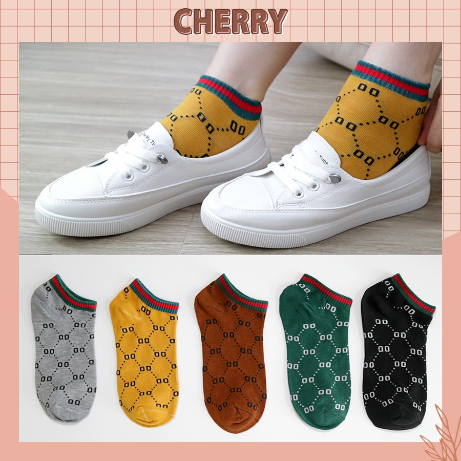 Tất cổ thấp nữ thời trang vớ nữ họa tiết sành điệu chất liệu cotton thoáng khí- Cherry Shop