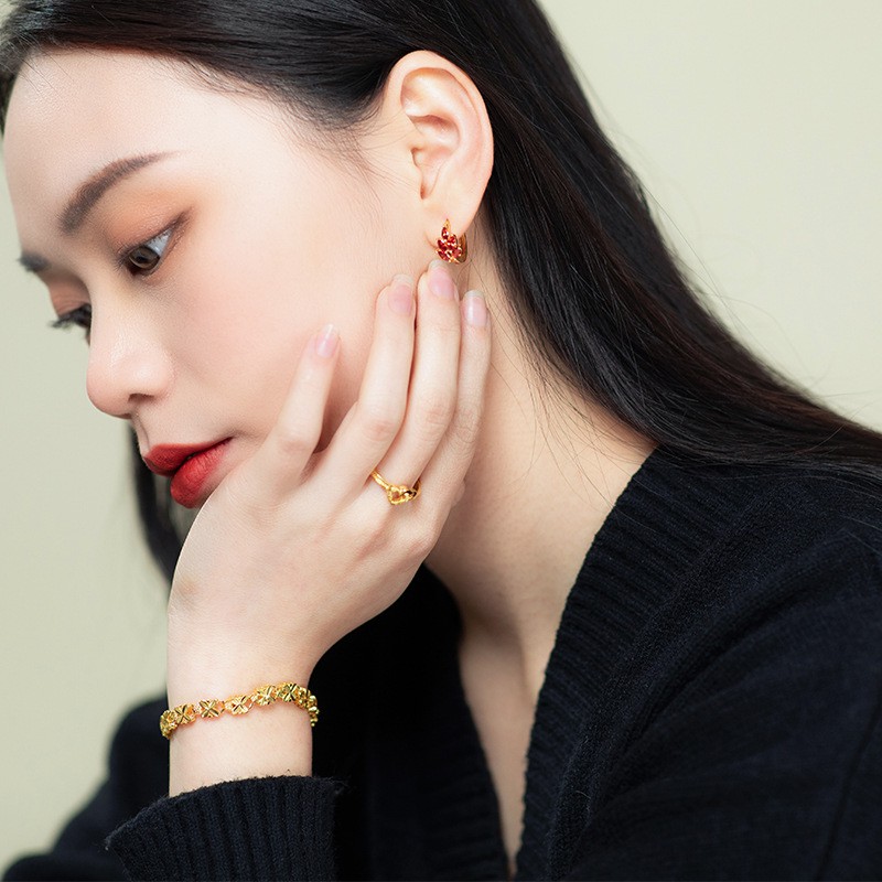 Khuyên tai nữ lá đỏ nữ sành điệu mạ vàng H041 H042 bảo hành 6 tháng ko đen gỉ