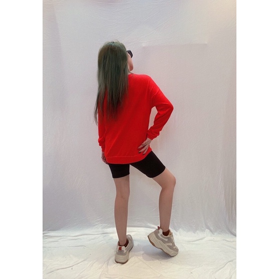 Áo sweater dài tay đỏ len dệt kim in Merry Christmas vnxk
