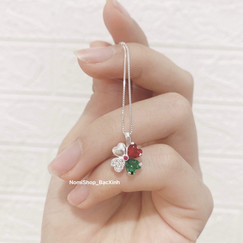 Dây chuyền nữ bạc nhỏ nhắn xinh xắn, mặt cỏ 4 lá mỗi lá một phong cách khác nhau, màu may mắn hy vọng - Nomi Shop