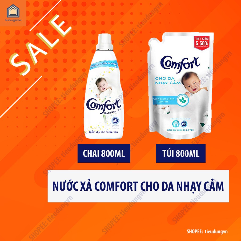 Nước xả vải Comfort - Dành cho Da nhạy cảm 💥FREESHIP💥 Dịu nhẹ cho da em bé- Chai/ Túi 800ml