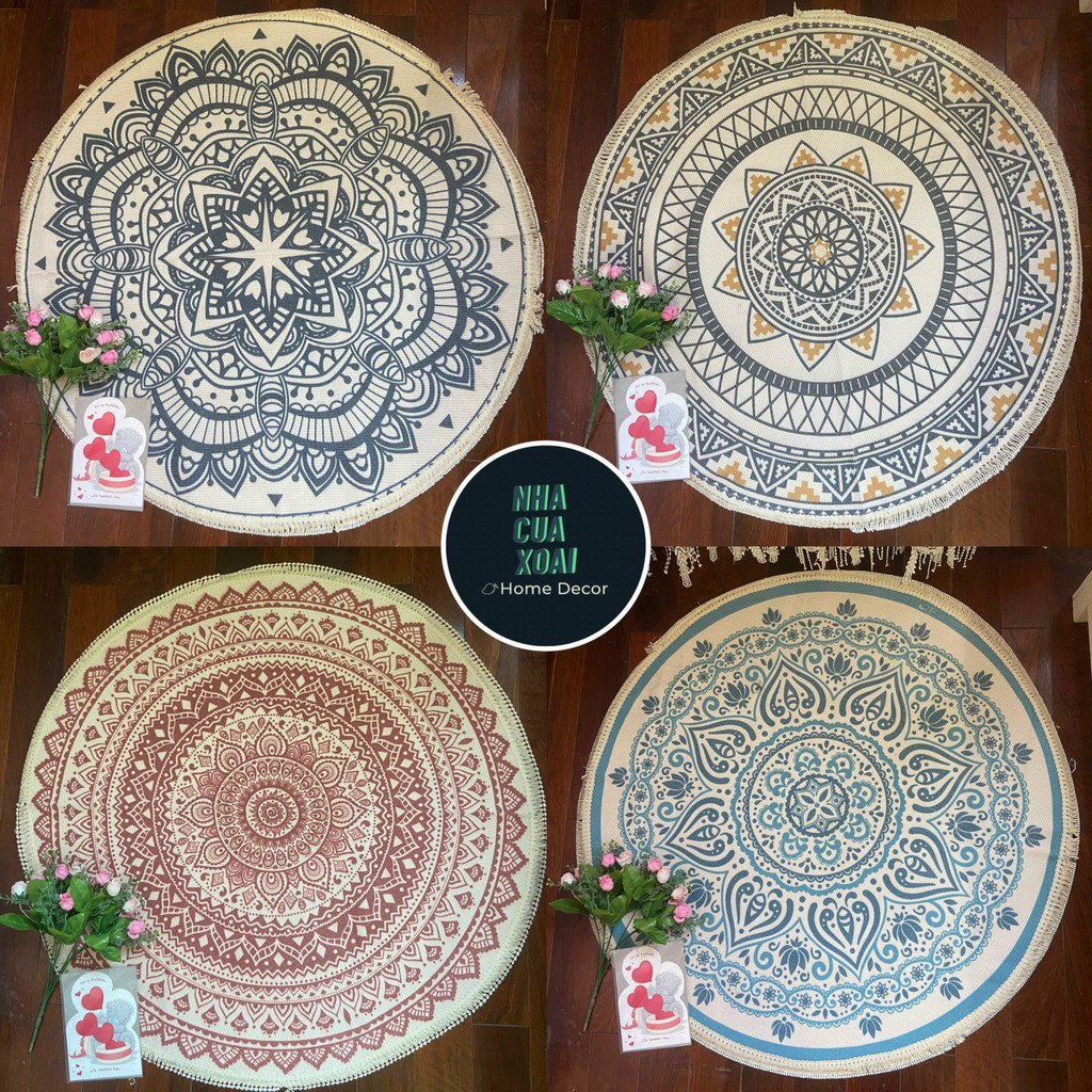Thảm tròn trải sàn hoạ tiết Vintage thổ cẩm- Hàng loại 1 đảm bảo chất lượng