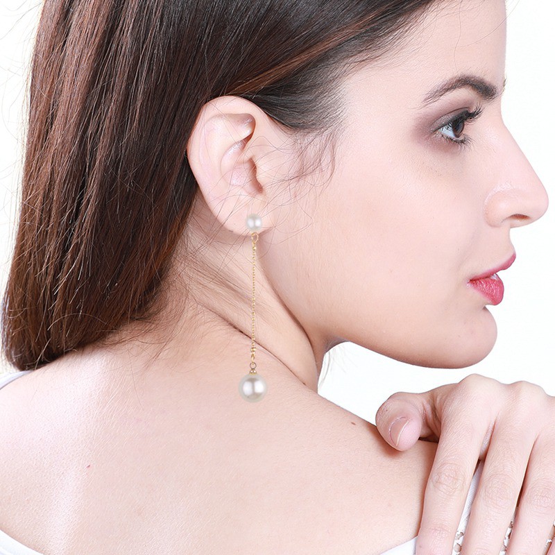 Bông tai dài đính ngọc trai giả thanh lịch