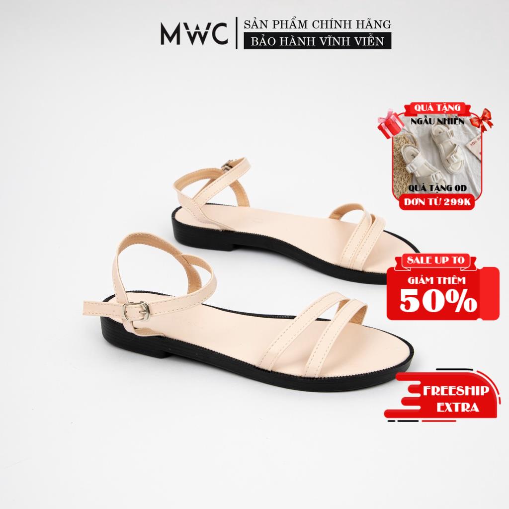 Giày Sandal Nữ MWC Đế Bệt Quai Ngang Thanh Mảnh Cách Điệu NUSD- 2866