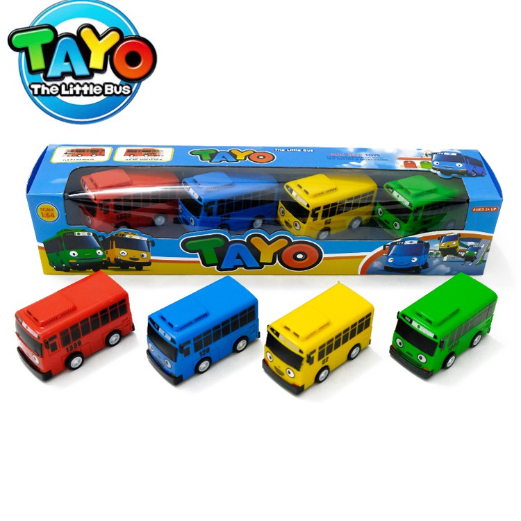 Mô hinh xe ô tô buýt Tayo The little bus đồ chơi trẻ em gồm 4 xe size nhỏ tayo Rogi Lani Gani