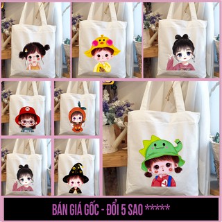 Túi tote VUÔNG có khóa kéo in hình CÔ CẬU BÉ dễ thương cute - Túi Mơ To store
