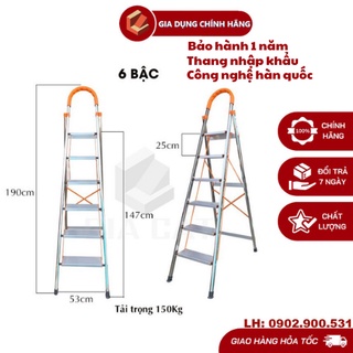 Thang nhôm ghế tay vịn 6 bậc 1m9 ,thang ghế nhôm khung inox,bản nhôm to-chính hãng đài loan bảo hành 24 tháng
