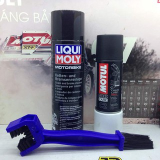 Bộ xịt sên có phốt Liqui Moly 500ml, Motul C2 150ml và chải sên 3D