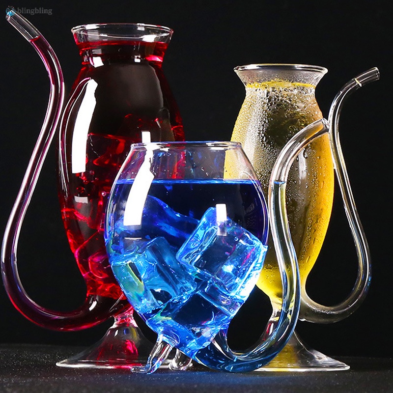 Clear Vampires Heat-resistant Wine Juice Glass Cup with Drinking Tube Straw Home Bar