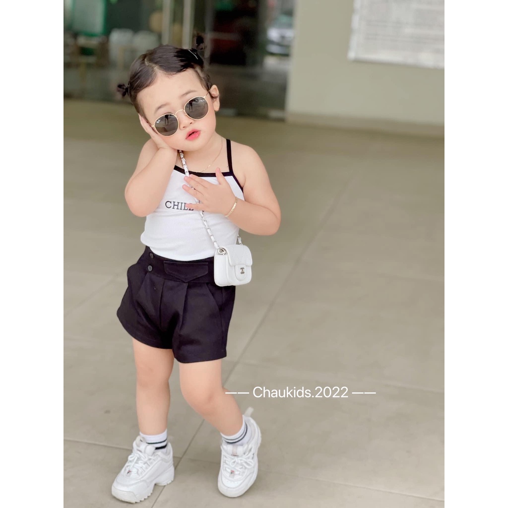 Sét áo 2 dây cho bé gái chất cotton Chill Out kết hợp quần short kaki sành điệu