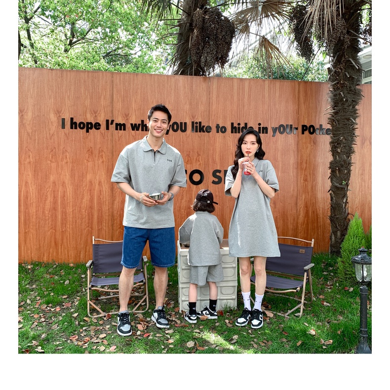 Áo gia đình cổ trụ Familylove -  áo đầm polo có cổ phối dây kéo Logo Our đơn giản chất nỉ da cá cotton loại 1