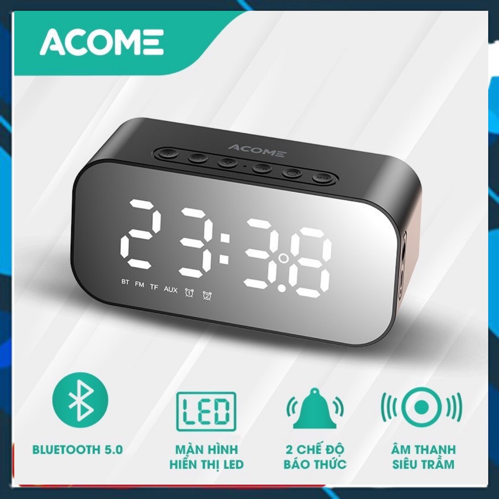 Loa Bluetooth ACOME A5 5W Màn Hình LED Đồng Hồ Báo Thức - Hỗ Trợ Thẻ Nhớ &amp; Nghe FM (Hàng CHUẨN HÃNG Full VAT)