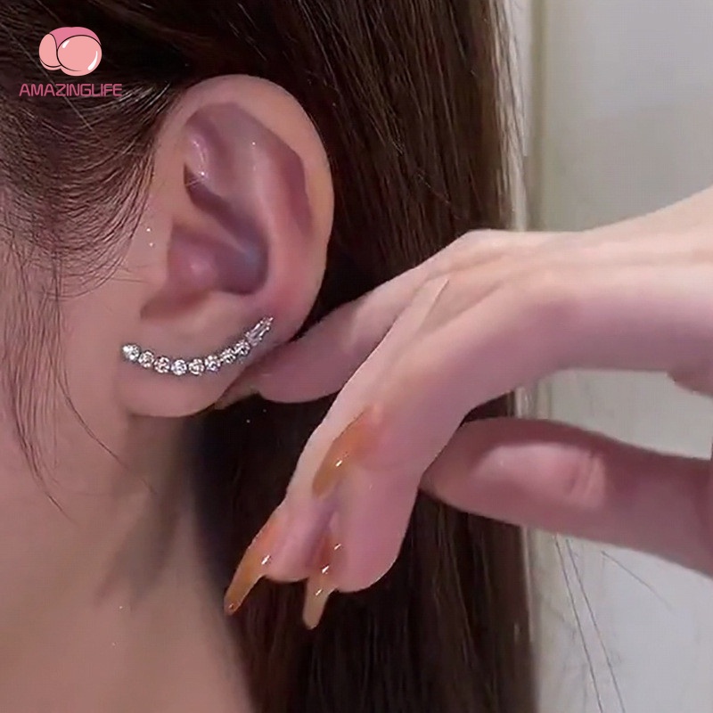 [Amazinglife] Bông Tai Đinh Tán Dáng Dài Đính Kim Cương Giả Phong Cách Hàn Quốc Tinh Tế Cho Nữ Dự Tiệc