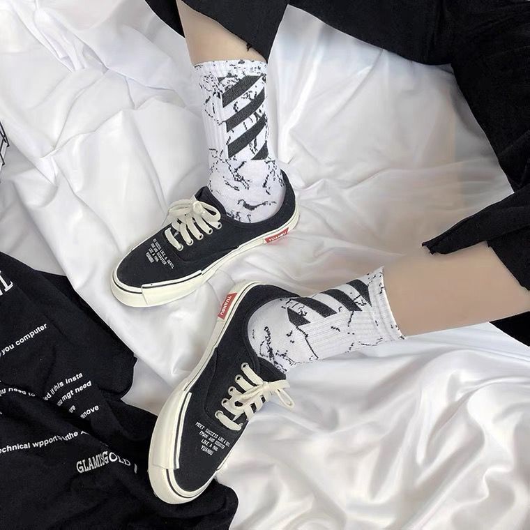 Vớ Cotton Cổ Cao Kẻ Sọc Thời Trang Hip Hop Dành Cho Nam Nữ