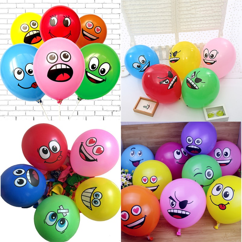 Set 10 bong bóng cao su 12 inch hình biểu tượng cảm xúc dùng trang trí tiệc cưới/ sinh nhật