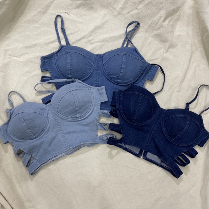 Áo croptop jeans sẵn mút ngực quyến rũ tôn dáng ClaraChip CRT01