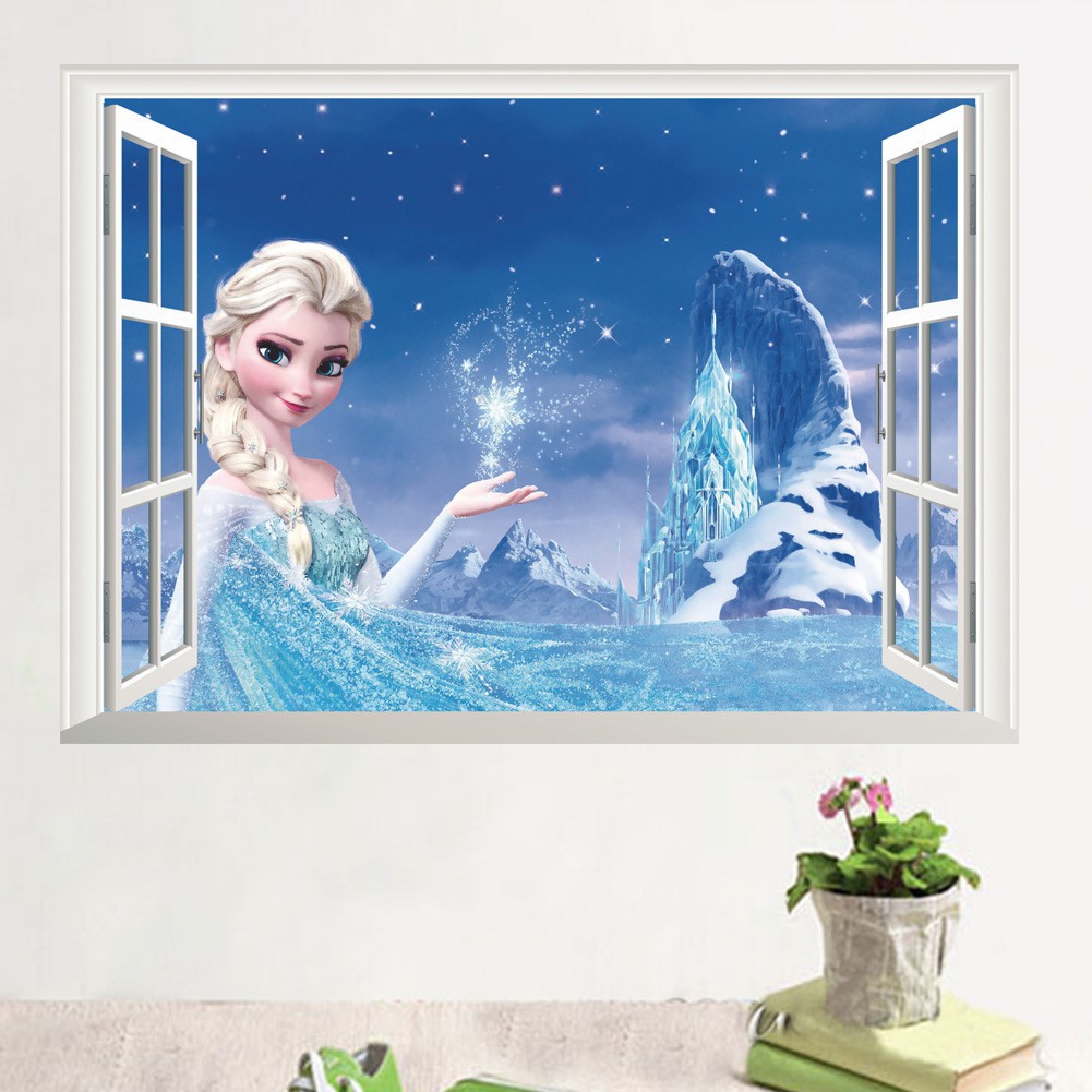 Miếng Dán Tường Hình Công Chúa Elsa 3D , Dễ Chùi Rửa