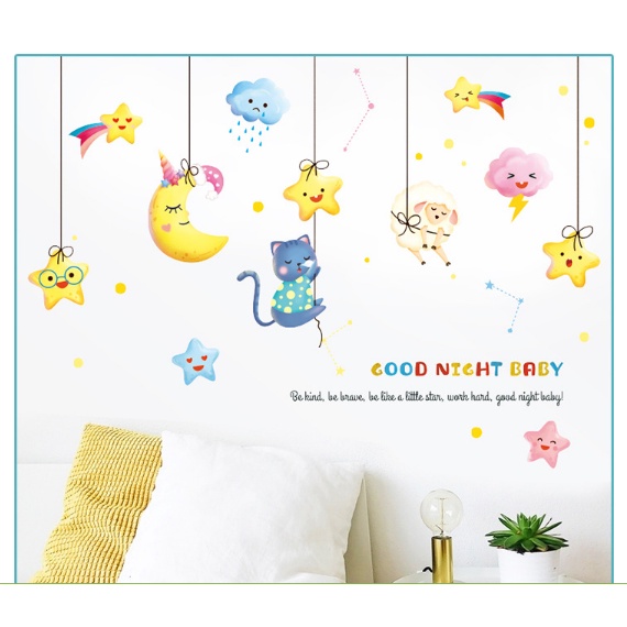 Decal dán tường cho bé, tranh dán tường trang trí phòng ngủ, phòng khách goodnight baby