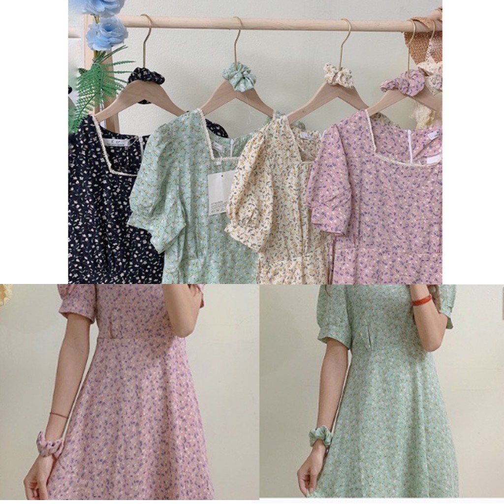 Đầm dự tiệc hoa nhí cổ ren kèm chun, kiểu váy hoa vintage Nàng Thơ loại đẹp dày dặn dáng dài, đầm hoa ulzzang -ckv123 | BigBuy360 - bigbuy360.vn