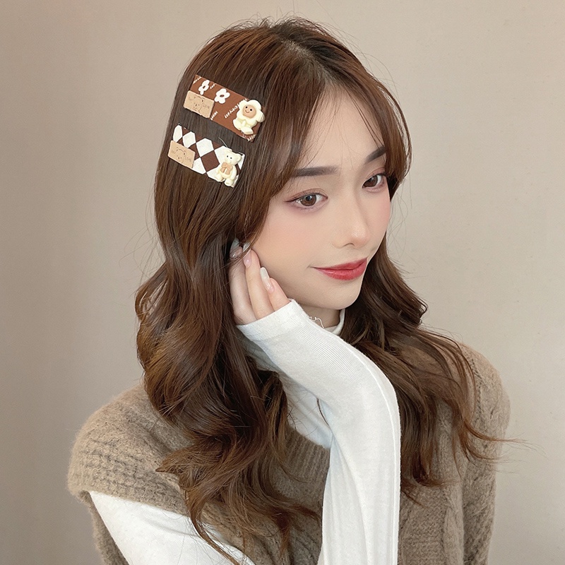 Kẹp Tóc Hình Gấu Màu Cà Phê Sữa Dễ Thương Phong Cách Hàn Quốc Cho Bé Gái