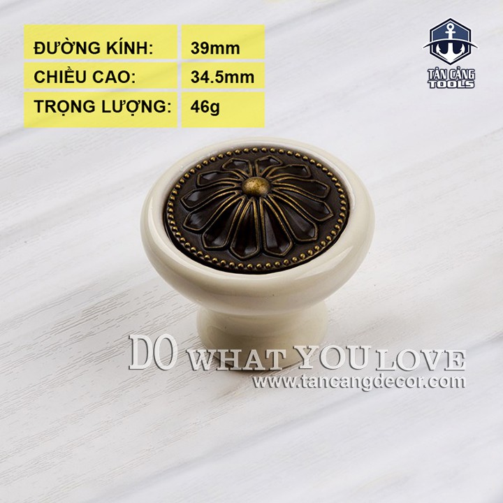 Tay Nắm Sứ Cổ Điển 15 - KT : 3.8cm