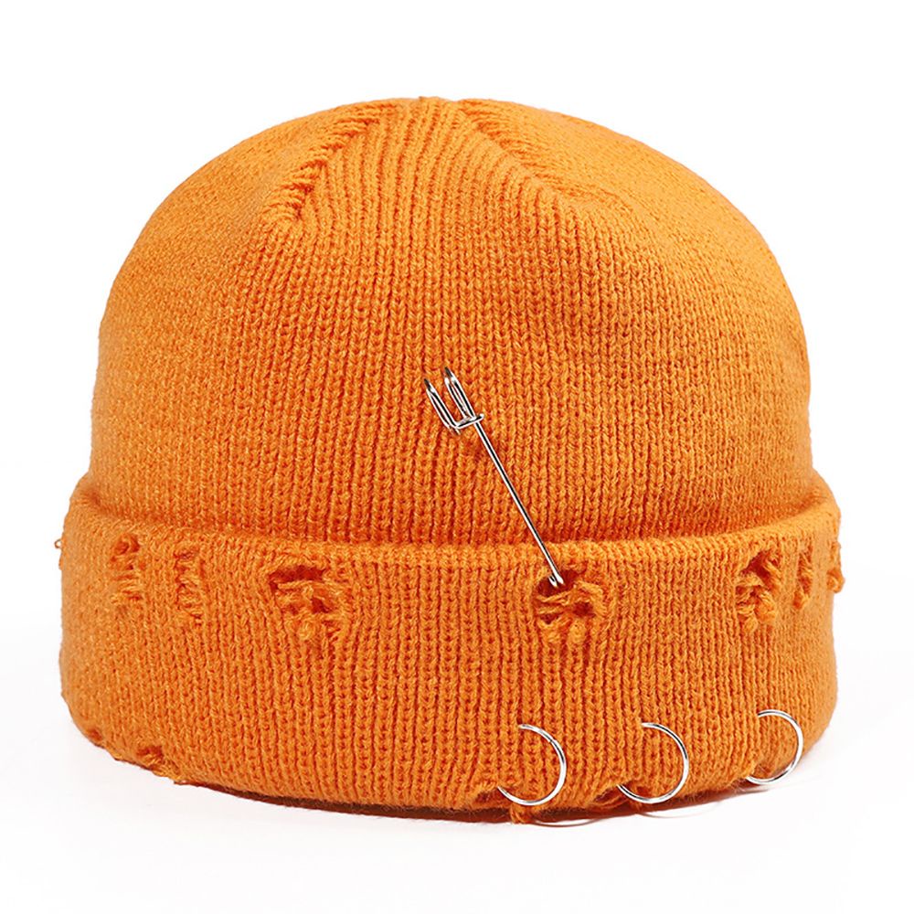 Mũ beanie dệt kim co giãn màu trơn có ghim cài kiểu vintage dễ thương thời trang