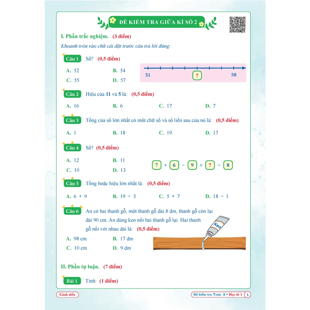 Sách Combo 4 cuốn Bài tập tuần và Đề kiểm tra Toán và Tiếng Việt lớp 2 học kỳ 1 Cánh Diều