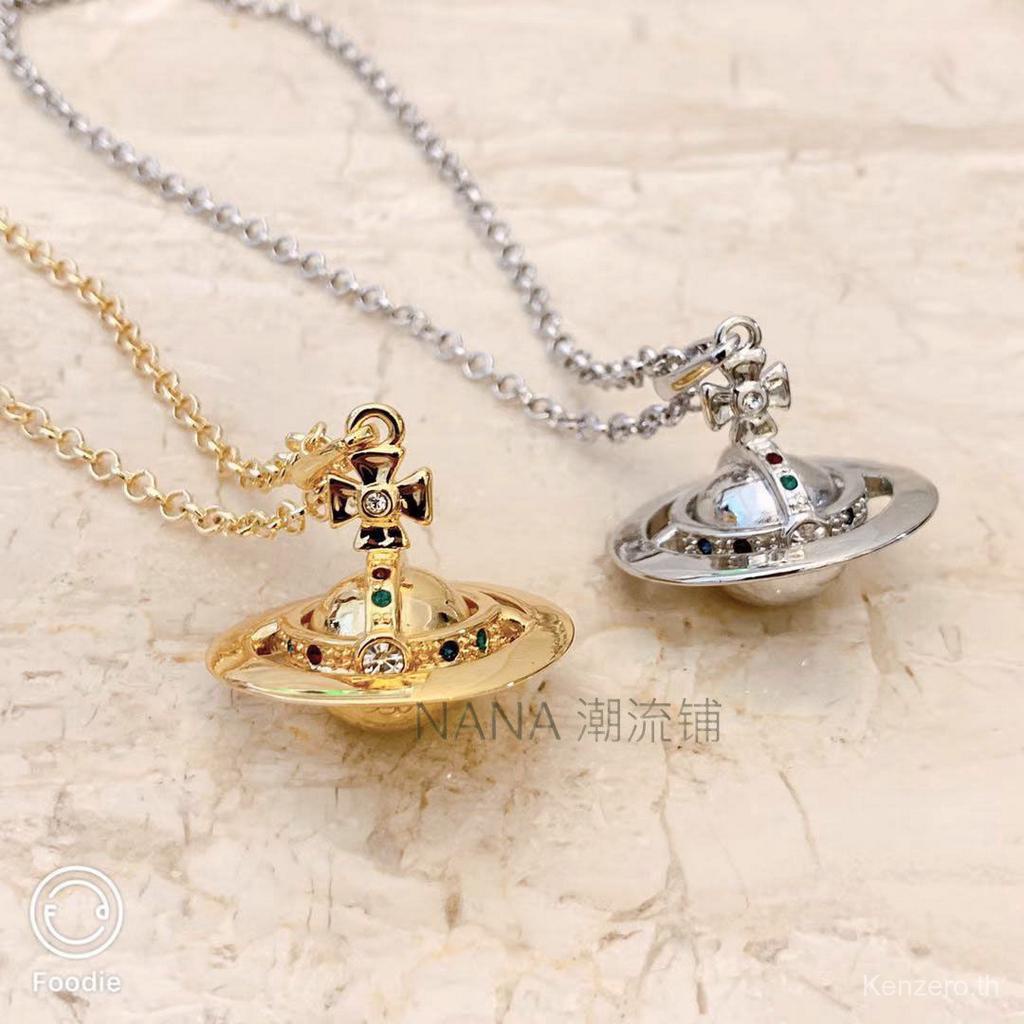 Vivienne West wood Vòng cổ Mở Ba Chiều Kim Cương Bạc / Vàng Kim Cương Kỷ Niệm Mạng Ba Chiều Mới