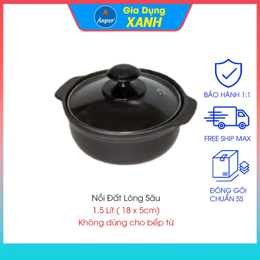 Nồi đất kho cá thịt  ANPER Loại 1 Size 0.5L 1L 1.5L 2L 3L (ko bếp từ )  nấu mì cay kho quẹt kiểu hàn quốc