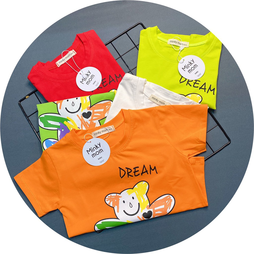 Áo Cotton Gấu Dream Cho Bé Trai Bé Gái - Cộc Tay Minky Mom - Co Giãn Tốt, Mềm Mịn