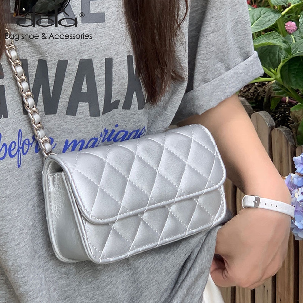 Dela Túi Đeo Chéo Hình Vuông Nhỏ Đính Hạt Kim Cương Có Thể Điều Chỉnh Thời Trang Mới Cho Nữ