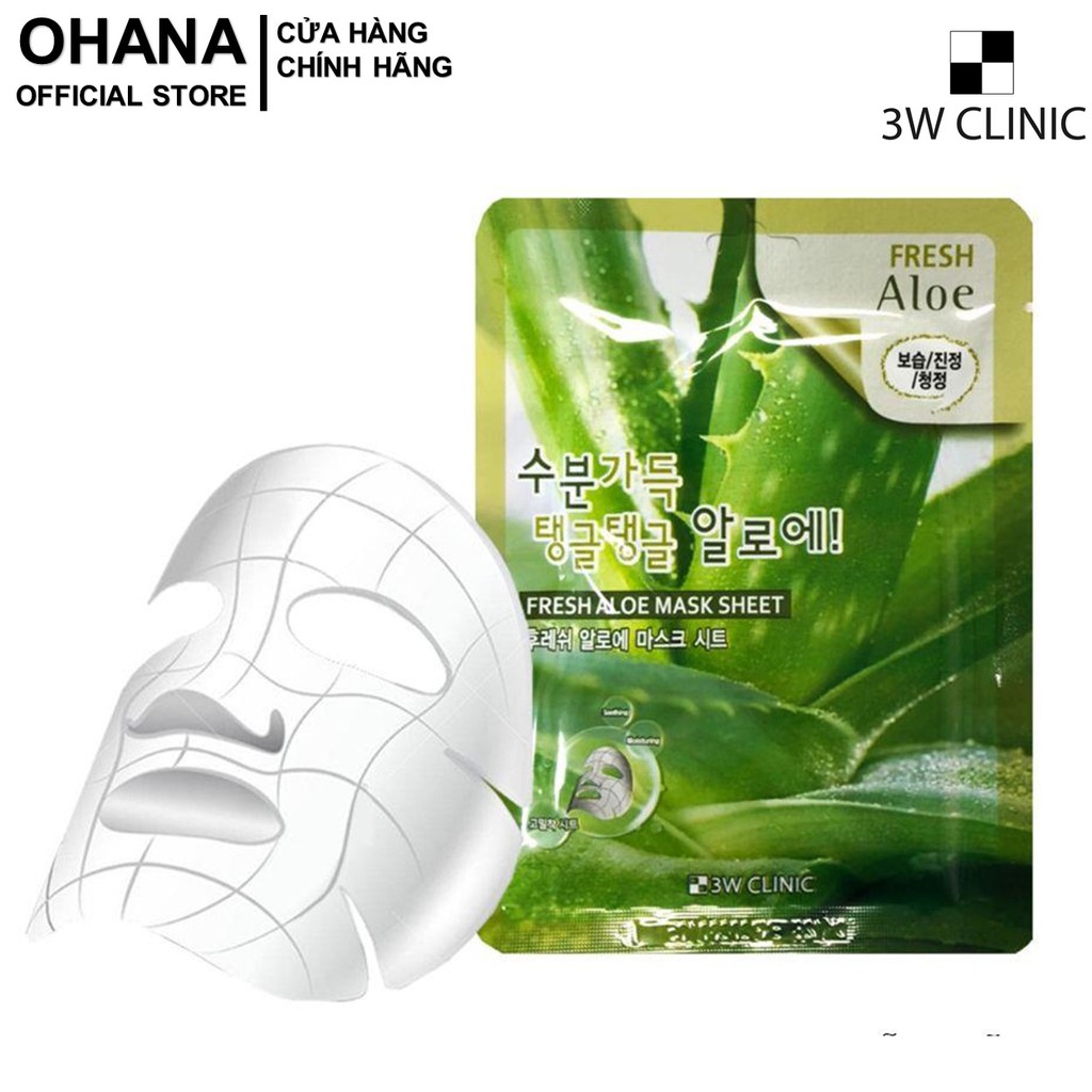 Mặt Nạ Dưỡng Ẩm Da Chiết Xuất Nha Đam 3W Clinic Fresh Aloe Mask Sheet 23ml