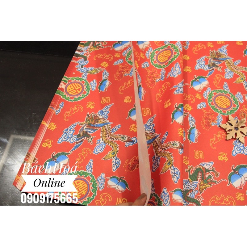 Giấy đỏ tết, hoa văn SONG HỶ - LONG PHỤNG